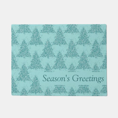 Elegant Tree Pattern  Luxe Aqua Mint Christmas Doormat