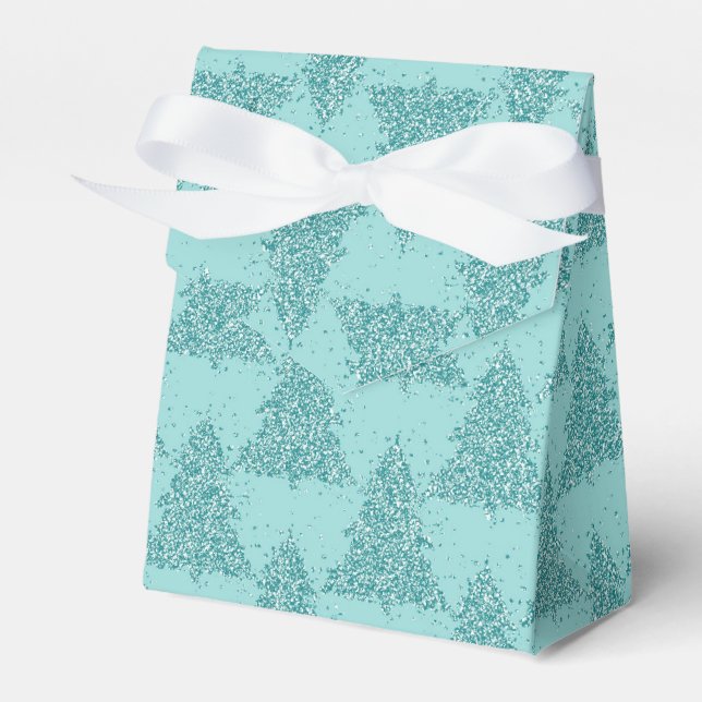 Elegant Tree Pattern | Luxe Aqua Mint Christmas Favor Boxes (Front Side)