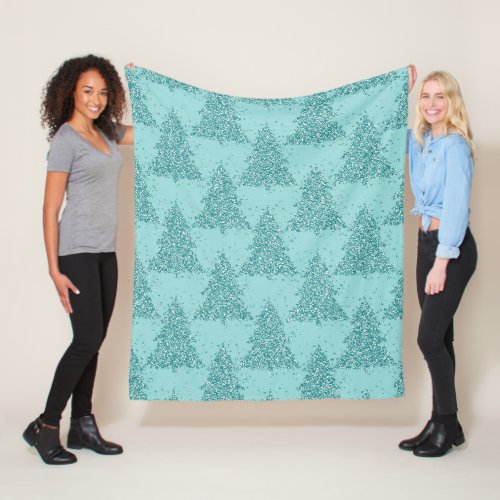 Elegant Tree Pattern  Luxe Aqua Mint Christmas Fleece Blanket