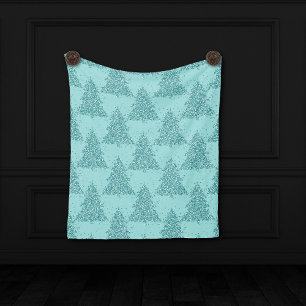 Elegant Tree Pattern Luxe Aqua Mint Christmas Fleece Blanket