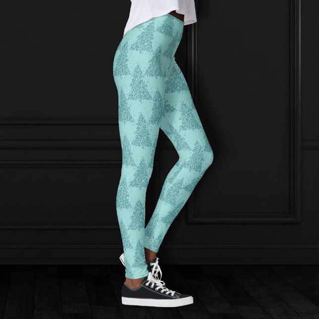 Elegant Tree Pattern | Luxe Aqua Mint Christmas Leggings (Creator Uploaded)