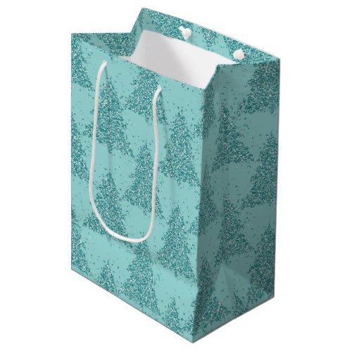 Elegant Tree Pattern  Luxe Aqua Mint Christmas Medium Gift Bag