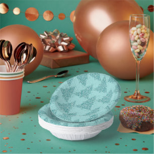 Elegant Tree Pattern Luxe Aqua Mint Christmas Paper Bowls