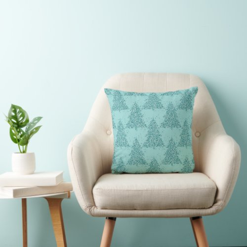 Elegant Tree Pattern  Luxe Aqua Mint Christmas Throw Pillow