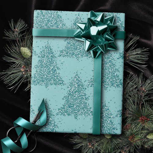 Elegant Tree Pattern  Luxe Aqua Mint Christmas Wrapping Paper
