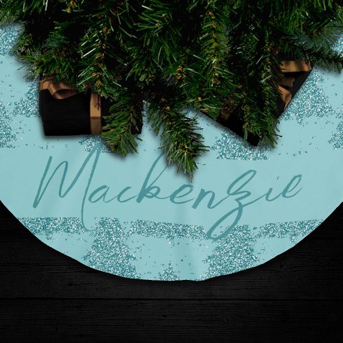 Elegant Tree Pattern  Luxe Aqua Mint Custom Brushed Polyester Tree Skirt