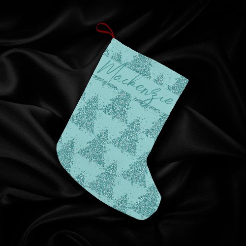 Elegant Tree Pattern  Luxe Aqua Mint Custom Small Christmas Stocking