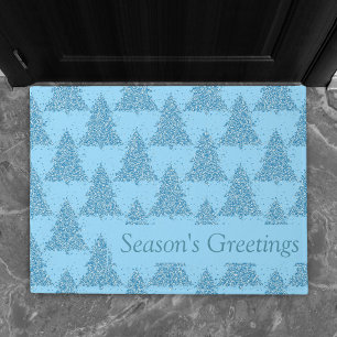Elegant Tree Pattern Sky Robin Blue Christmas Doormat