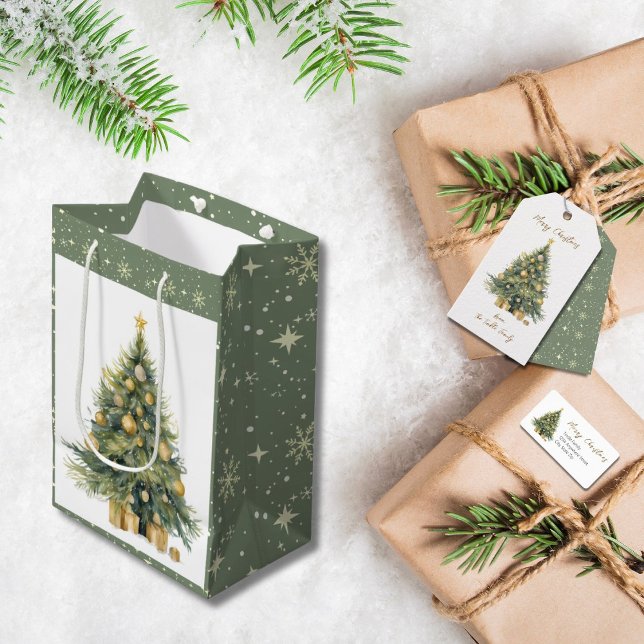 Elegant Tree Watercolor Gold Glittery Gift Medium Gift Bag (Creator Uploaded)