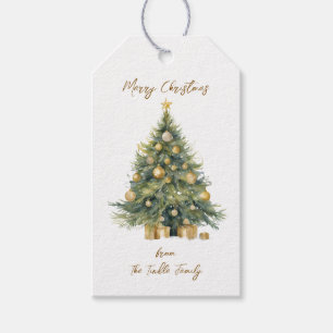 Elegant Tree Watercolor Gold Glittery Snow Gift Tags