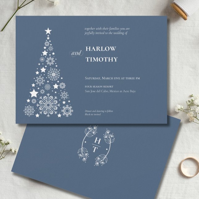 Elegant Tree Winter Holiday Floral Crest Wedding Invitation (Elegant Tree Winter Holiday Floral Crest Wedding Invitation)