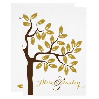 Elegant tree with gold foil leaves modern wedding invitation