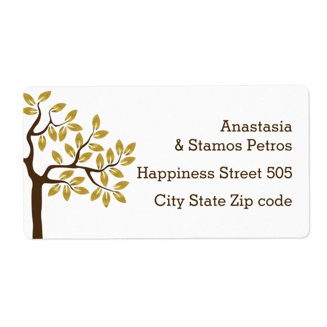 Elegant tree with gold foil leaves modern wedding label (Front)