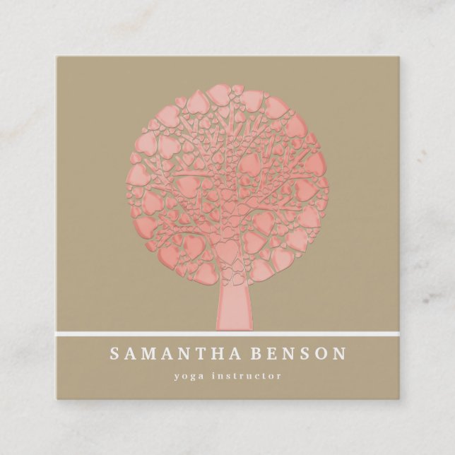 Elegant Tree Yoga Instructor Wellness Life Coach S Square Business Card (Front)