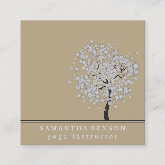 Elegant Tree Yoga Instructor Wellness Life Coach Square Business Card (Front)