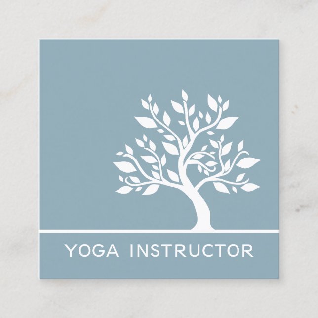 Elegant Tree Yoga Instructor Wellness Life Coach Square Business Card (Front)