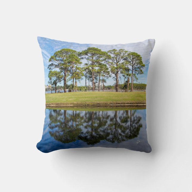 Elegant Trees of Reflection Nature Photography Throw Pillow (Front)