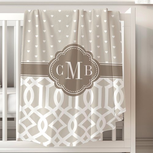 Elegant Trellis And Hearts Unisex Monogrammed Baby Blanket