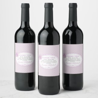 Elegant Trellis Pattern Lavender Thank You Wedding Wine Label