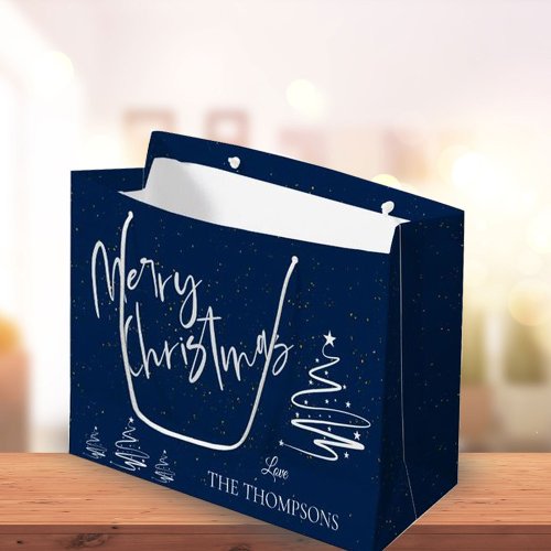 Elegant Trendy Abstract Tree Blue Merry Christmas Large Gift Bag