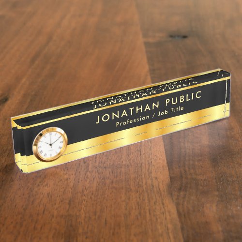 Elegant Trendy Black And Gold Name Text Template Desk Name Plate