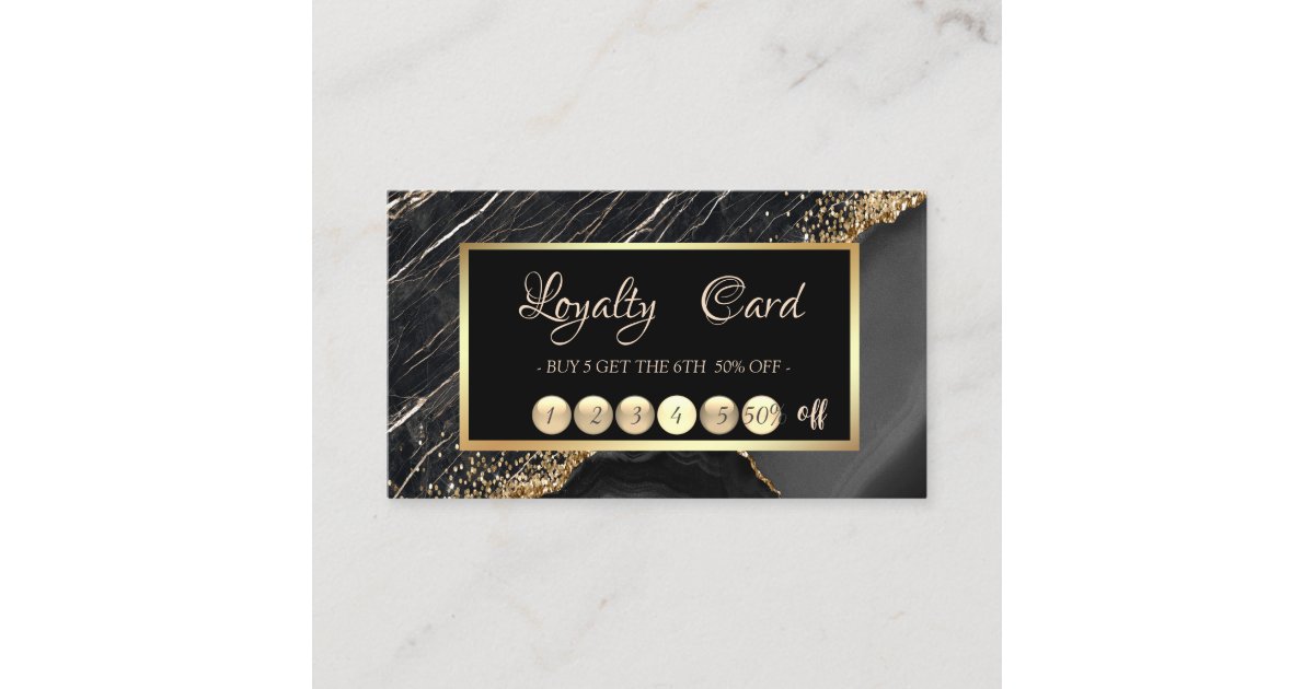 Loyal Frame Elegant Trendy Black Marble Gold Sequins Frame Loyalty Card | Zazzle