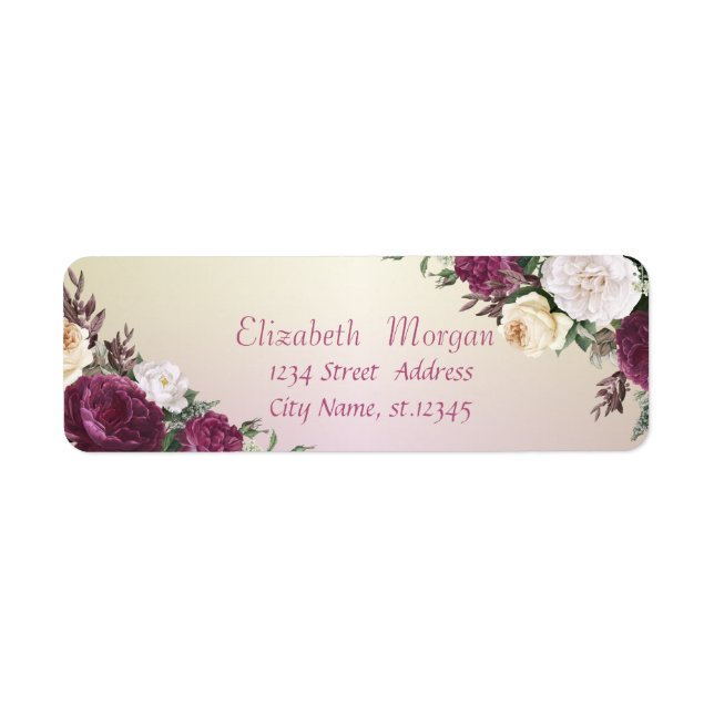 Elegant Trendy Burgundy Flowers Label (Front)