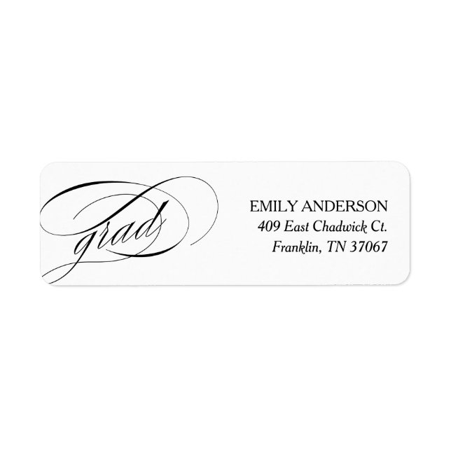 Elegant Trendy Calligraphy Graduation Address Label (Front)