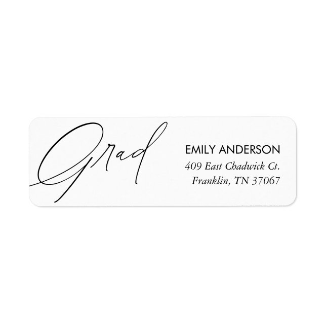 Elegant Trendy Calligraphy Graduation Address Label (Front)