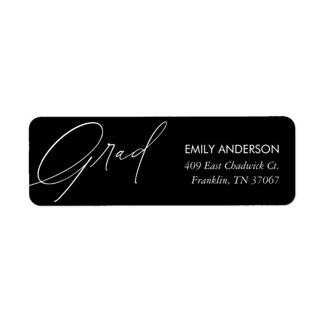 Elegant Trendy Calligraphy Graduation Address Label (Front)