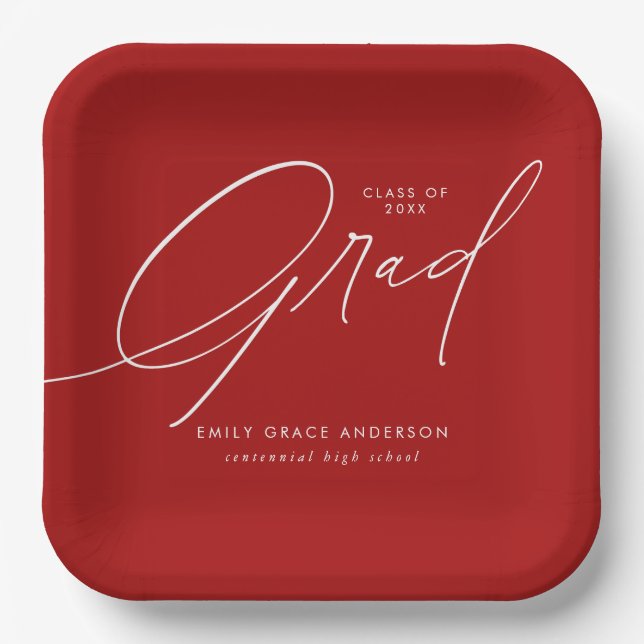 Elegant Trendy Calligraphy Script Graduation Paper Plates (Front)