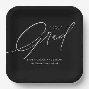 Elegant Trendy Calligraphy Script Graduation Paper Plates