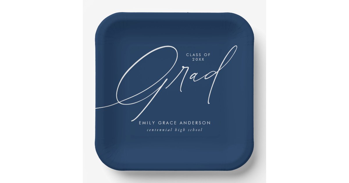 Script Plates Elegant Trendy Calligraphy Script Graduation Paper Plates | Zazzle