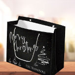Elegant Trendy Chalkboard Merry Christmas Large Gift Bag<br><div class="desc">Elegant Trendy Chalkboard Merry Christmas Large Gift Bag | Modern Black White Holiday Gift Packaging | Stylish Xmas Present Bag . Make your holiday gifting stylish and memorable with this Elegant Trendy Chalkboard Merry Christmas Large Gift Bag. Designed with a modern black chalkboard background and white festive typography, this bag...</div>