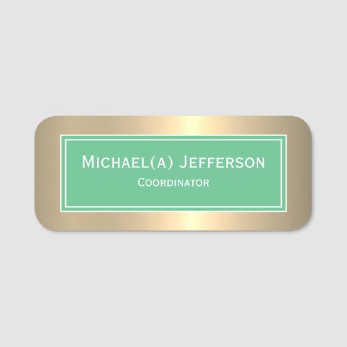Elegant Trendy Color Island Light Green And Golden Name Tag