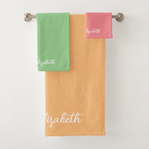 Elegant Trendy Colors Script Name Custom Template Bath Towel Set