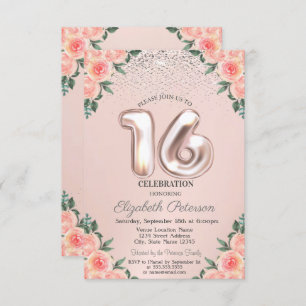 Elegant Trendy Confetti Flowers Sweet 16 Invitation