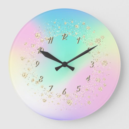 Elegant Trendy Confetti Holographic Large Clock