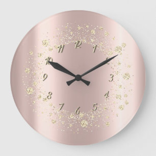 Elegant Trendy Confetti Rose Gold Large Clock