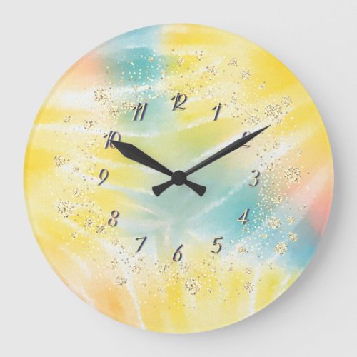 Elegant Trendy Confetti Yellow Tie Dye Large Clock