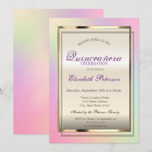 Elegant Trendy Cool  Holographic Quinceañera Invitation