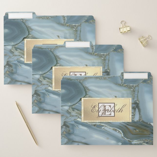 Elegant Trendy Cool  Marble, Gold Frame, Monogram File Folder (Set)