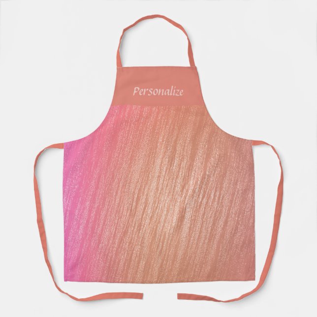 Elegant Trendy Coral Pink Pattern Personalized Apron (Front)