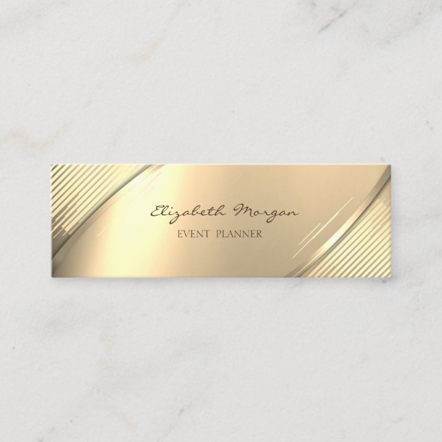 Elegant Trendy , Faux Gold Stripes Mini Business Card (Front)
