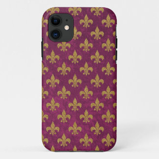 Elegant trendy faux velvet and gold  Fleur-de-Lis iPhone 11 Case