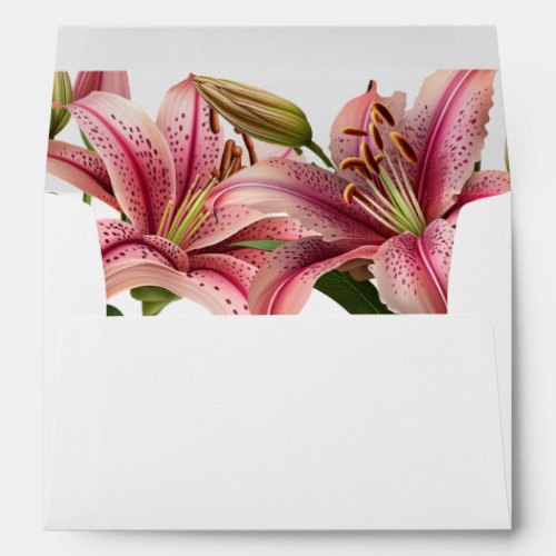 Elegant Trendy Floral Pink Wild Lilies Wedding  Envelope