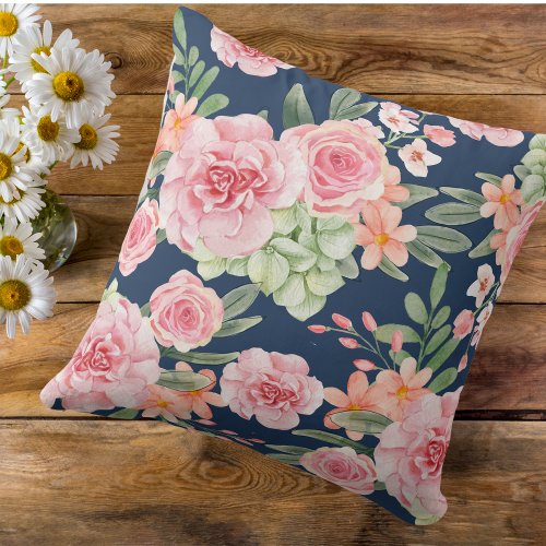 Elegant Trendy Floral Watercolor botanical Throw Pillow