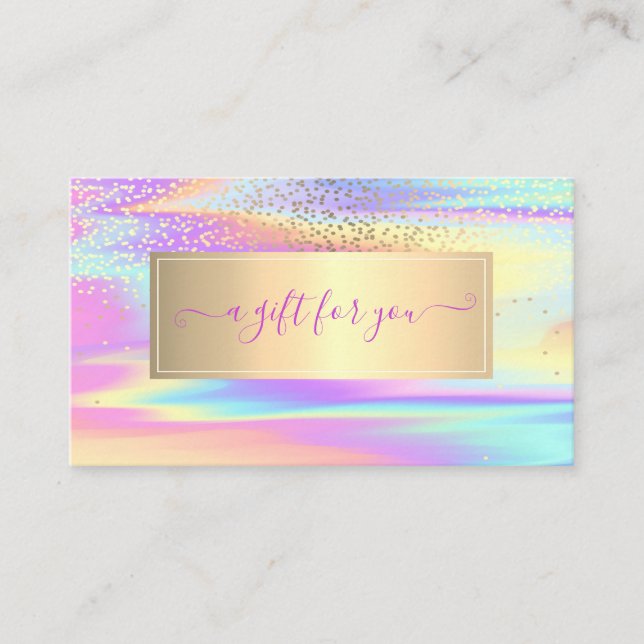 Elegant Trendy Frame Colorful Holographic Discount Card (Front)