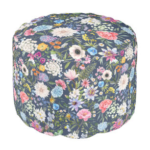 Elegant trendy garden Navy blue Floral pattern  Pouf