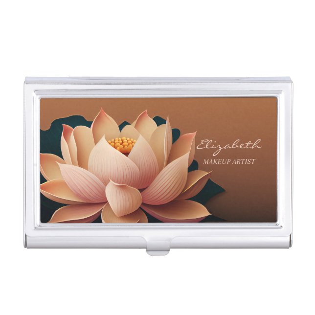 Elegant Trendy Girly, Lotus Flower Business Card Case (Front)